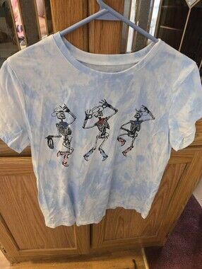 Tie-Dye Blue Graphic Skeleton Tee